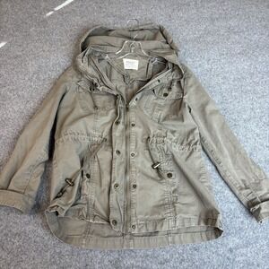 Ashley Utility Collection Jacket Womens Large Khaki Hooded Anorak Field Coat